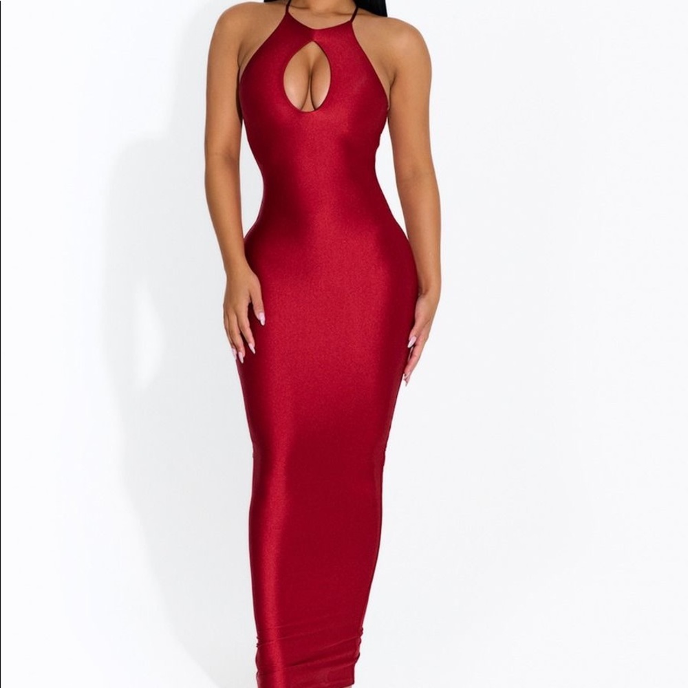 COPY - Red midi dress from Naked Wardrobe’s sleek collection.